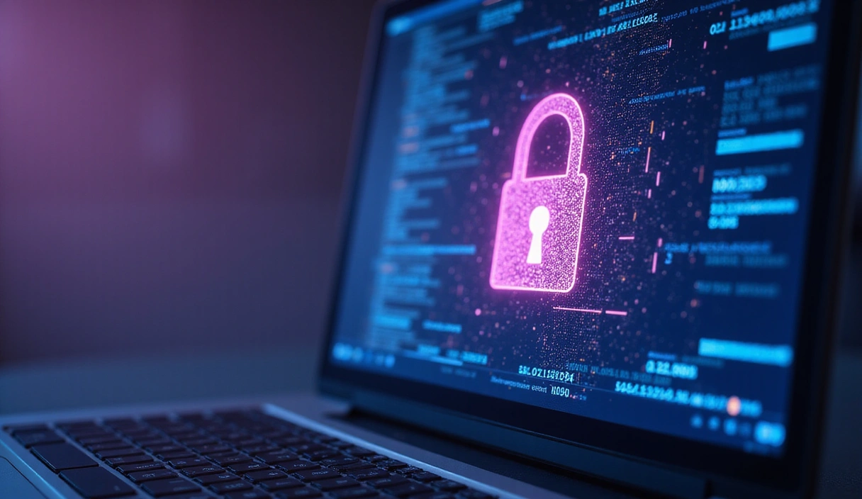 Digital privacy concept with a padlock icon on a screen, representing data protection.