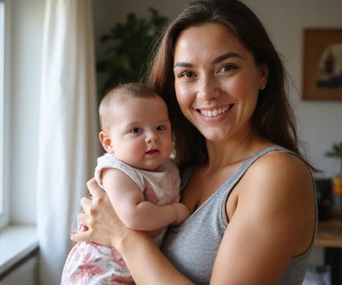 Portrait of Jessica M., a new mother who regained her health post-pregnancy.